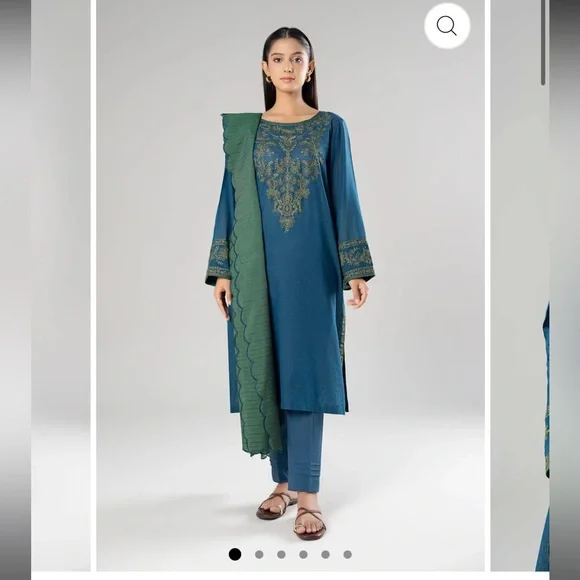 M. BASICS by Maria. B. Elegant Blue and Green Embroidered Women's Dress - Picture 1 of 15